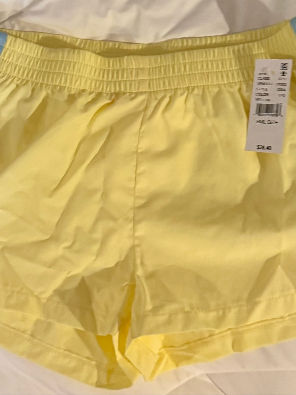 Edikted Bright Yellow Elastic-Waist Athletic Shorts with blue stripes, size SML